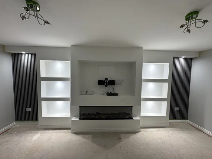Media wall with alcove LED by Cann's Electrical, Cardiff